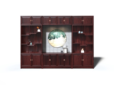  新中式宋式美学红木茶柜书柜3d模型 