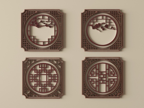 中式窗格 镂空窗 花窗su模型