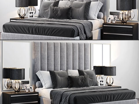  RH Modena垂直凹槽面板布艺平台床B3d模型 