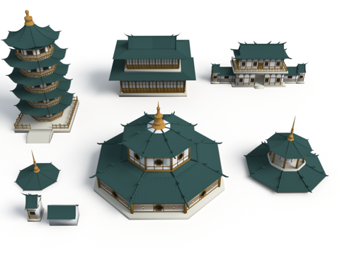  风格化资产 中式塔 古塔 中式阁楼 中式庭院 古代建筑 中式3d模型 