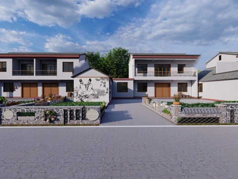 新中式乡村庭院 乡村民房 古建民俗 民宿建筑su模型