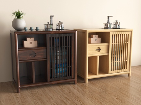  新中式茶柜 茶水柜 茶壶 茶具3d模型 