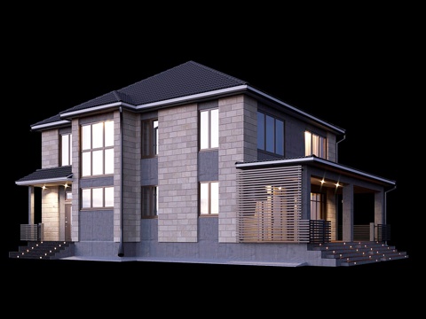  带露台的两层住宅3d模型 