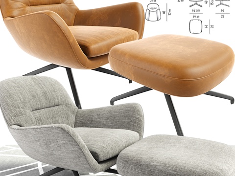  Minotti Jensen扶手椅配脚凳与地毯3d模型 
