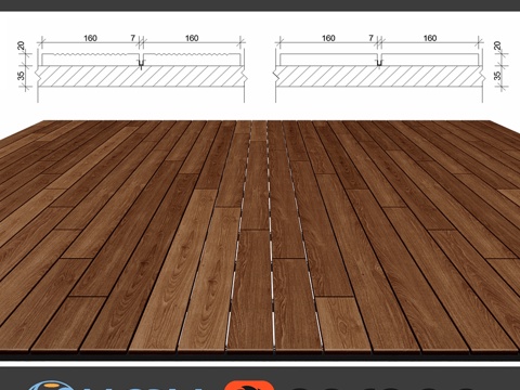  原木铺装，4种材质，咖啡色3d模型 