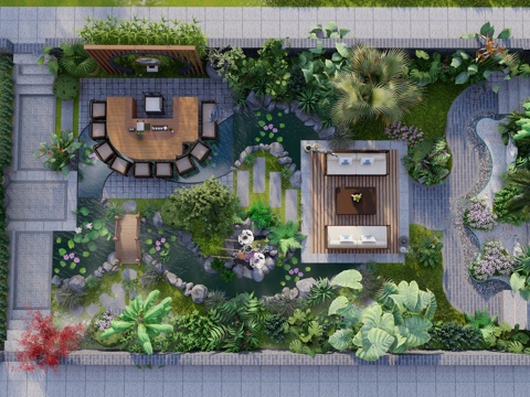  新中式庭院景观 庭院花园su模型 