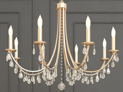  汉普顿8灯鼓形灯罩铬合金吊灯3d模型 