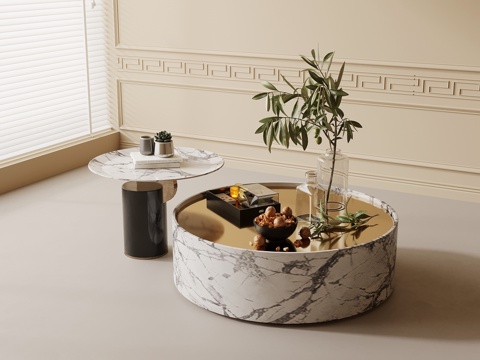  法式奶油风茶几 组合茶几 子母几3d模型 