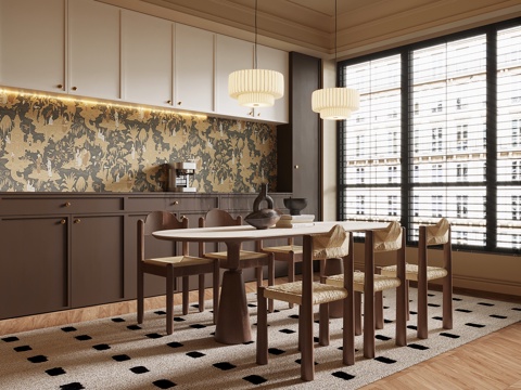  中古风餐厅su模型 