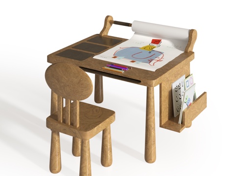 儿童绘画桌椅组合su模型