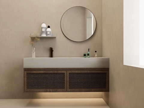 诧寂风洗手台 浴室柜 悬挂式浴室柜su模型