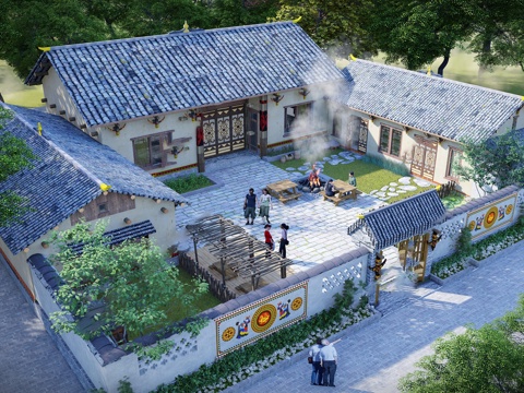 新中式乡村庭院 乡村民俗 庭院景观 乡村民房su模型