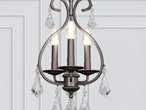  阿什顿三灯手工切割水晶迷你吊灯3d模型 