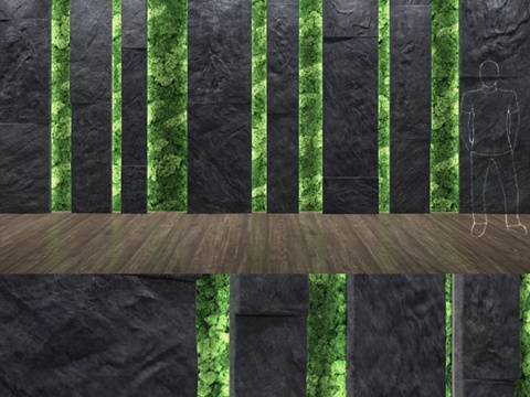  石与苔藓墙3d模型 