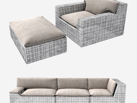  Dedon lou沙发椅与脚凳3d模型 