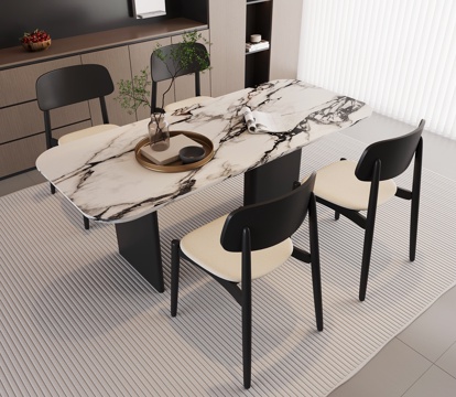  现代意式餐厅 餐桌椅3d模型 