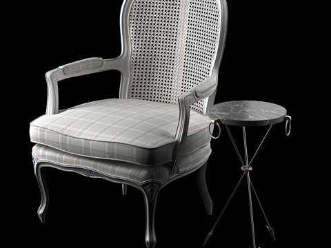  3D仿古法式藤编靠背伯杰椅与安德烈树3d模型 