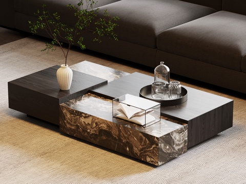  现代意式茶几 大理石茶几 实木茶几su模型 