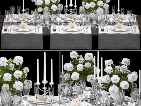  餐桌布置 4. ZARA HOME. 白色花束，牡丹3d模型 