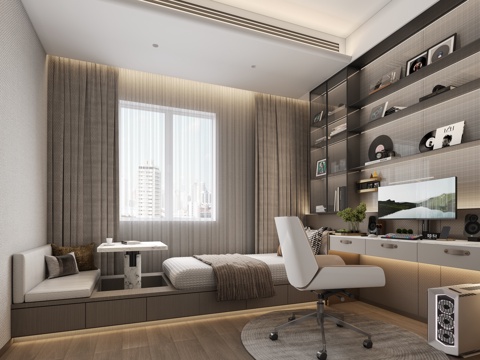  现代书房3d模型 