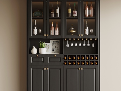 法式复古酒柜 餐边柜su模型