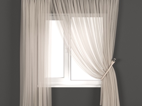  米色纱帷配绳结吊带3d模型 