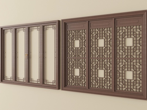  新中式镂花窗 复古窗窗花 镂空窗户 仿古窗3d模型 