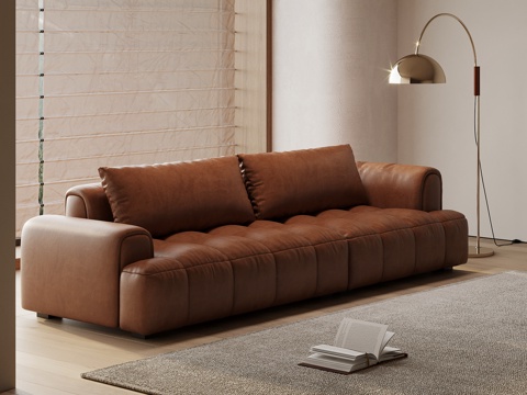 现代奶油风多人沙发 直排沙发su模型