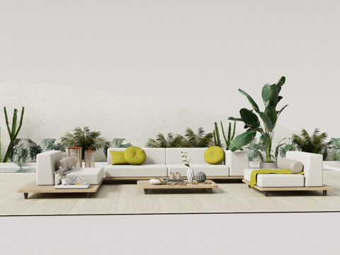  户外沙发 庭院家具 木质茶几 户外茶几su模型 