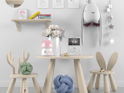  带玩具的儿童房装饰 2。桌子、椅子3d模型 