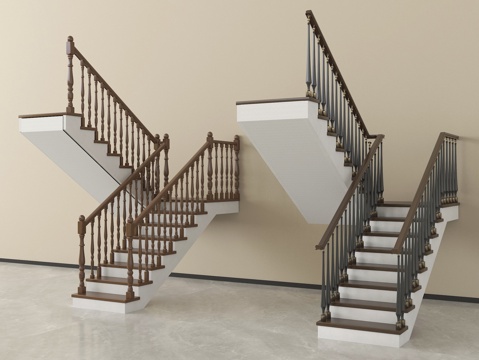 新中式楼梯扶手梯 楼梯栏杆护栏 转角楼梯台阶梯级su模型