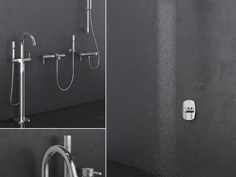  GROHE浴缸淋浴龙头Grandera Gold套装3d模型 