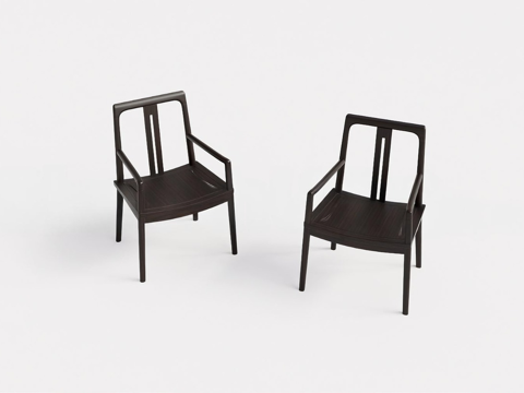 新中式椅子 黑色木椅 餐椅 高背椅su模型