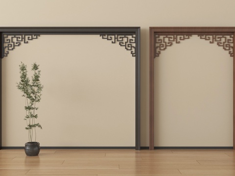  新中式垭口 隔断 门洞su模型 