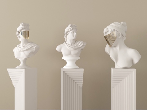 现代石膏体雕塑 装饰摆件 石膏摆件su模型