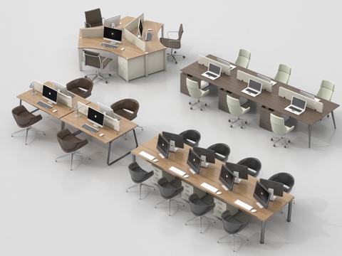 现代办公桌椅组合 职员工位 电脑桌su模型
