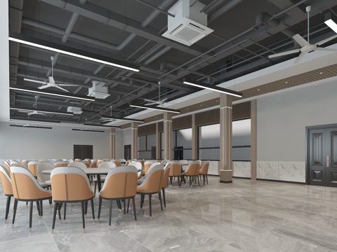  现代风格明厨员工餐厅3d模型 