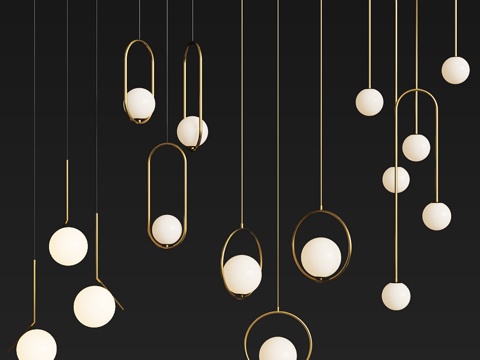  四盏吊灯套装043d模型 