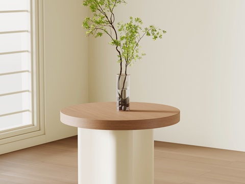  现代中古边几 奶油风边几su模型 