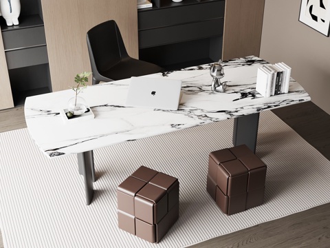 现代意式书房 书桌椅su模型