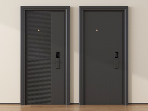  现代入户门 防盗门 密码锁指纹锁 平开门3d模型 