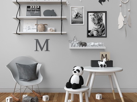  儿童房装饰。玩具、椅子和桌子3d模型 