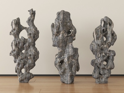 新中式假山石头  太湖石雕塑摆件su模型