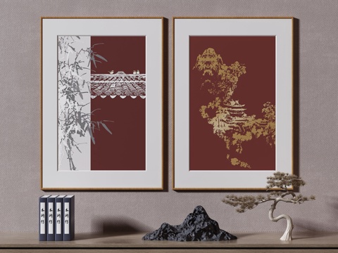  新中式侘寂挂画 油画3d模型 