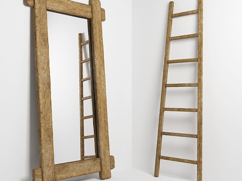  乡村风格镜子与折叠梯。Mir3d模型 