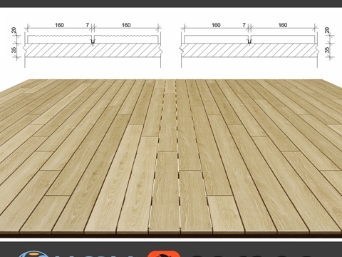  原木铺贴板，4种树种，枫木3d模型 