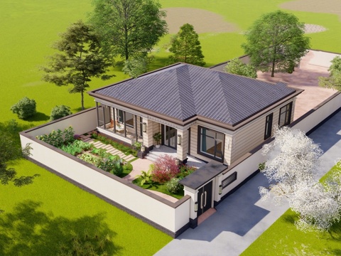 新中式乡村庭院 乡村民房 古建民俗 民宿建筑su模型