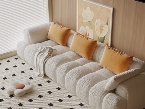 现代奶油风沙发su模型