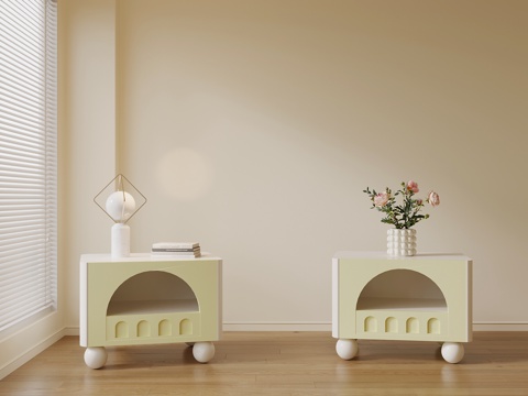 现代奶油风床头柜su模型