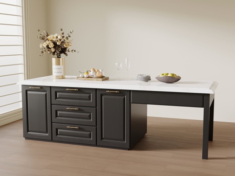 法式复古岛台 餐桌 吧台su模型